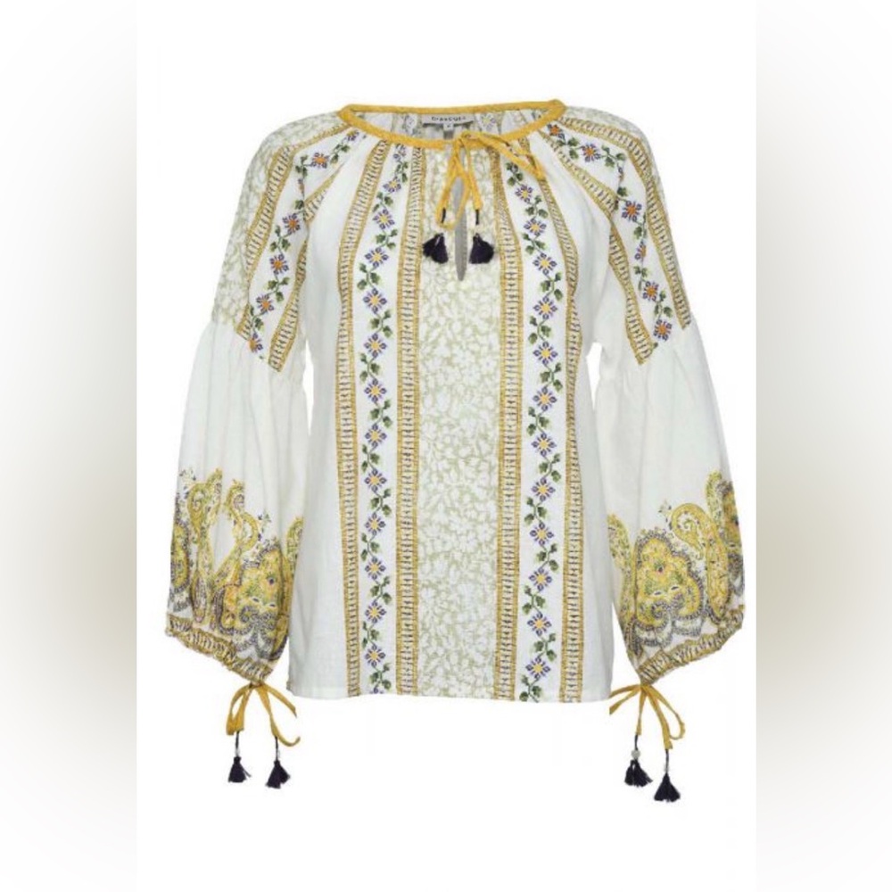 D'ascoli Magda Top Size XL (12) Balloon Sleeves Tassels
